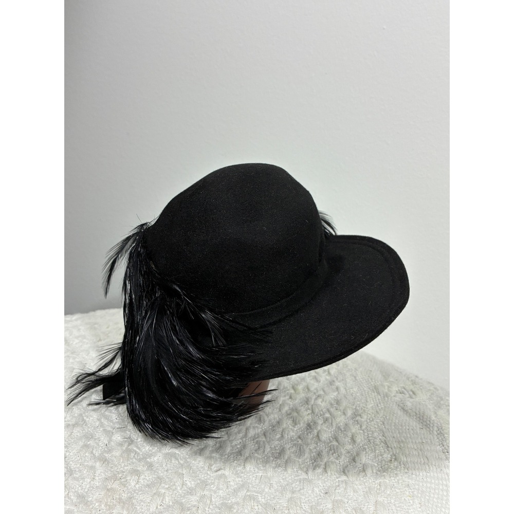 Vintage 1940s Black Felt Tilt Hat Feather Trim Womens Cocktail Millinery